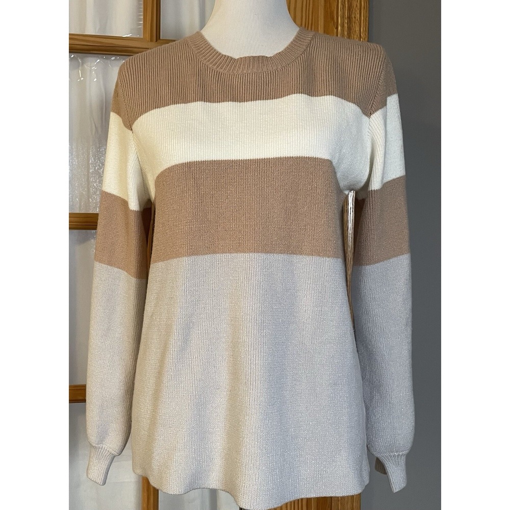 Lelis Oversized Pullover Sweater Womens Sz S Beige Colorblock Crewneck Classic